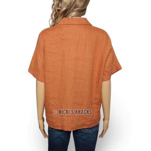 Quince Short Sleeve 100% Linen Button Down Short Sleeve Shirt Terraotta Size L - Picture 4 of 9